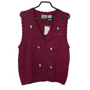 NWT Northern Getaway Sweater Vest Womens L Plum Floral Knit 90s Deadstock